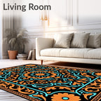 Orange Blue Floral Medallion Pattern Rug