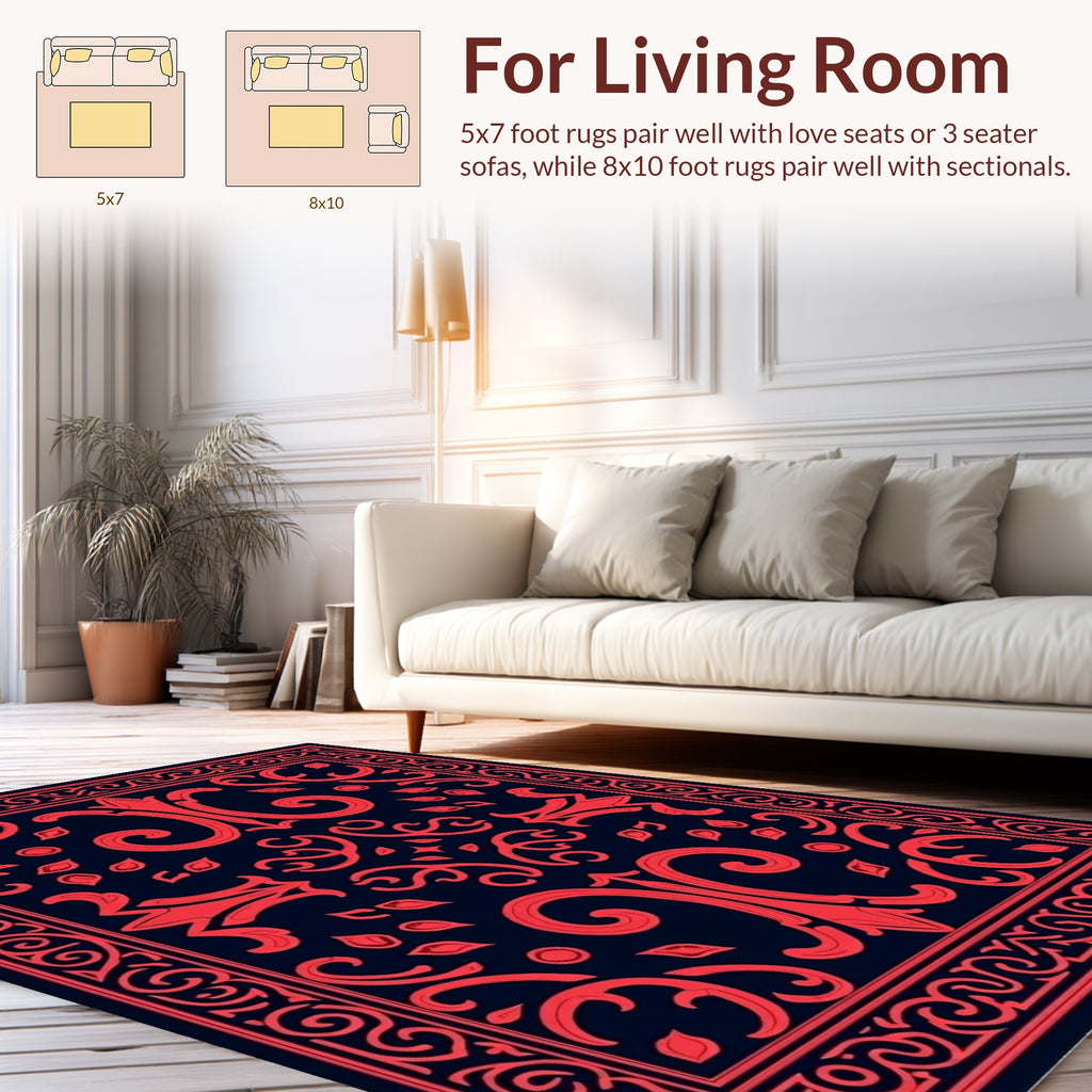 Red Floral Symmetrical Art Rug