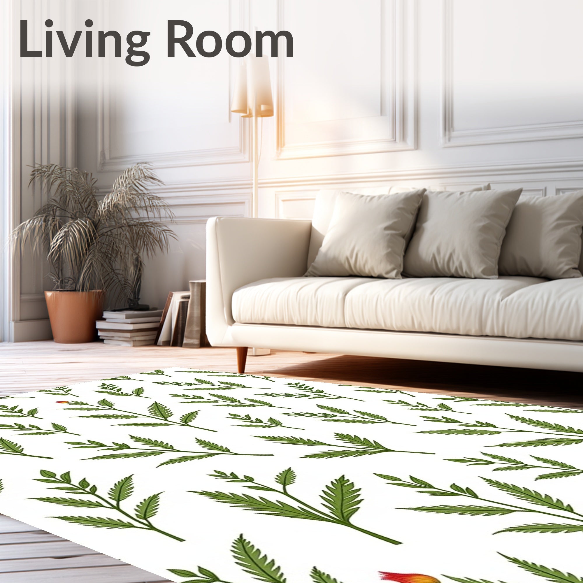 Green Leafy Branch Pattern Rug