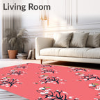 Pink Whimsical Blossom Branch Pattern Rug