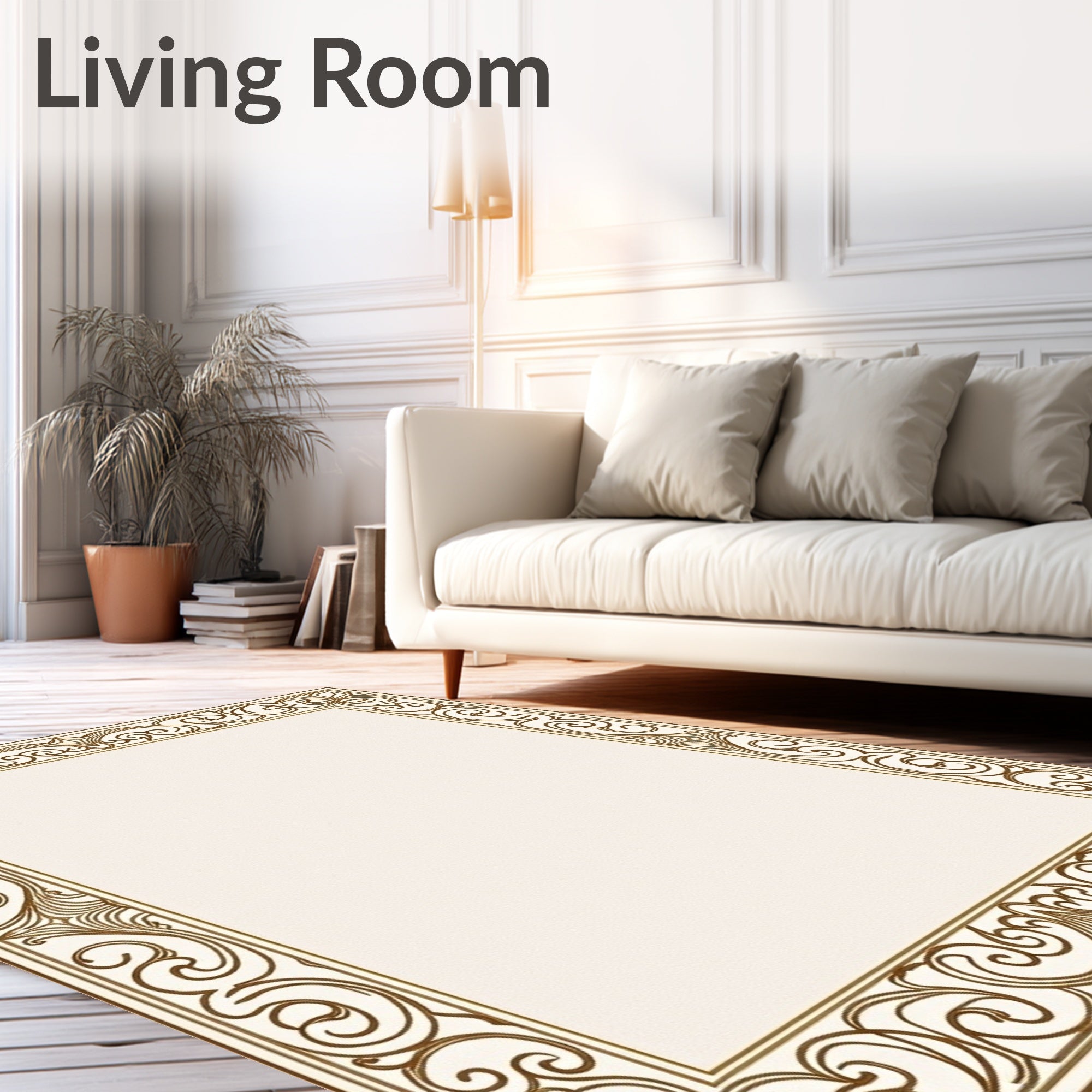 Elegant Flourish Ornate Scrollwork Border Rug