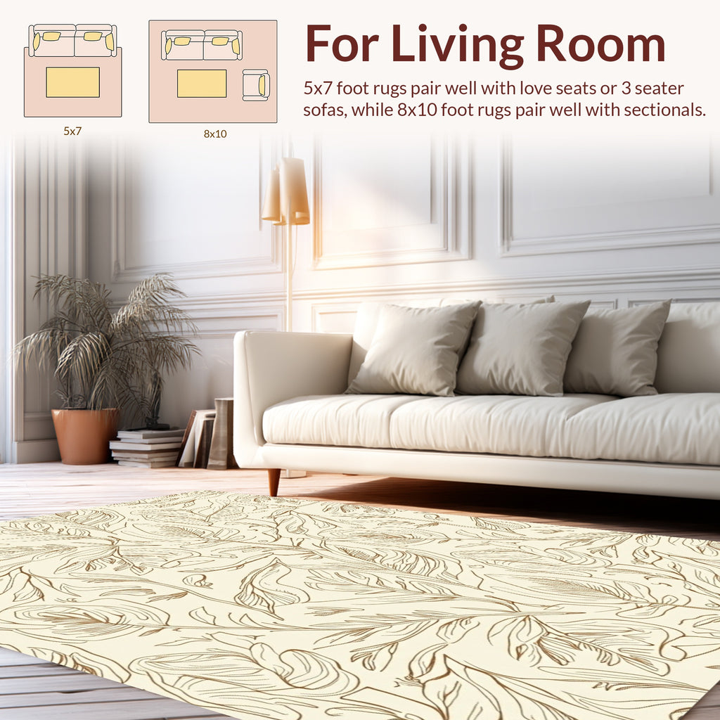 Botanical Line Art Leaves Pattern Rug