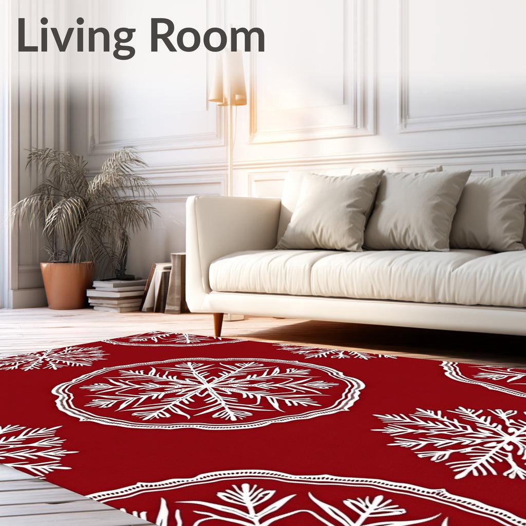Crimson Snowflake Medallion Pattern Rug