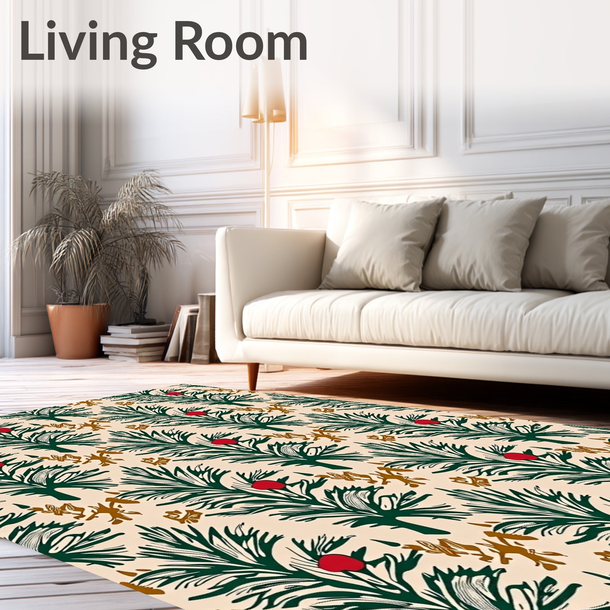 Green Pine Boughs With Red Berries Design Rug