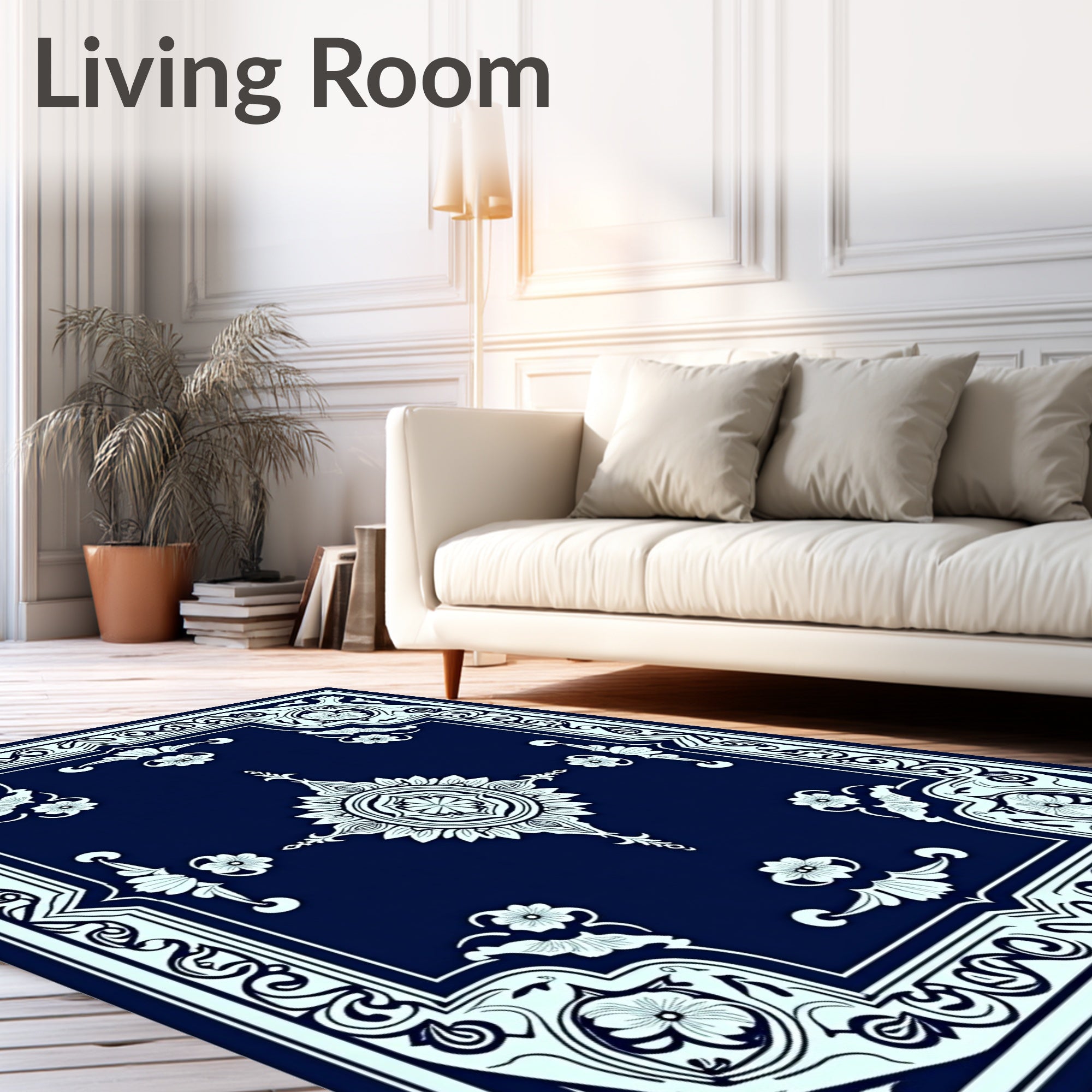 Dark Blue Floral Medallion Pattern Rug