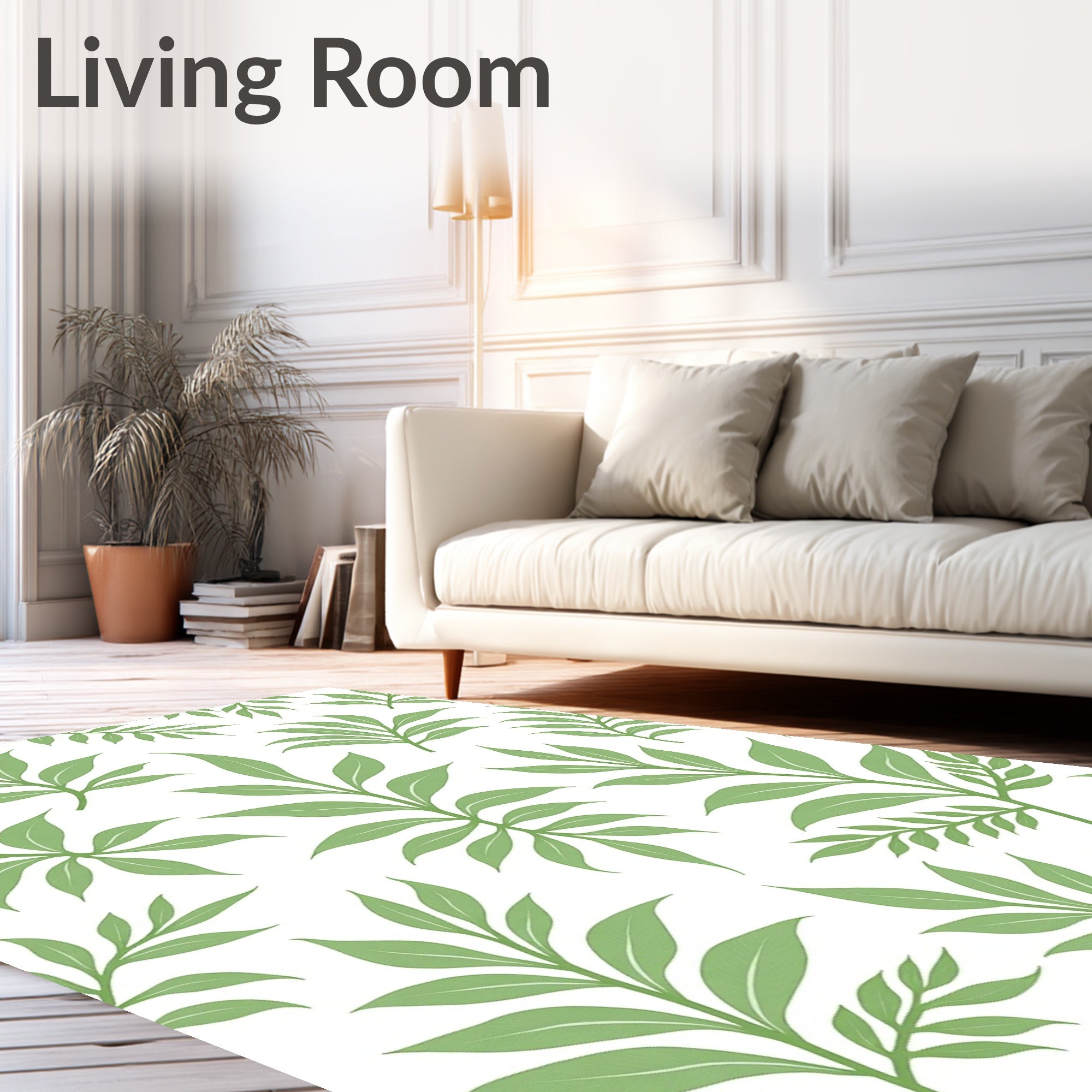 Delicate Green Leaf Pattern Rug