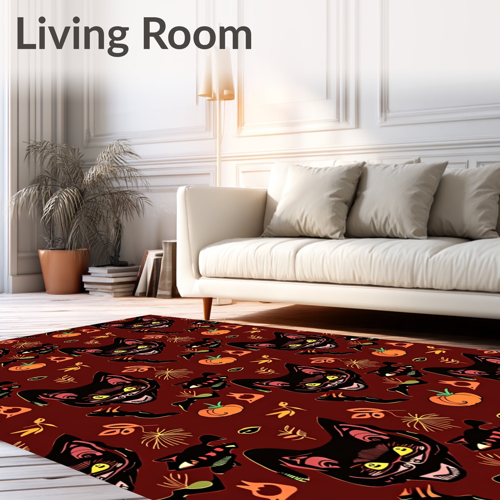 Scary Black Cat Pumpkin Pattern Rug