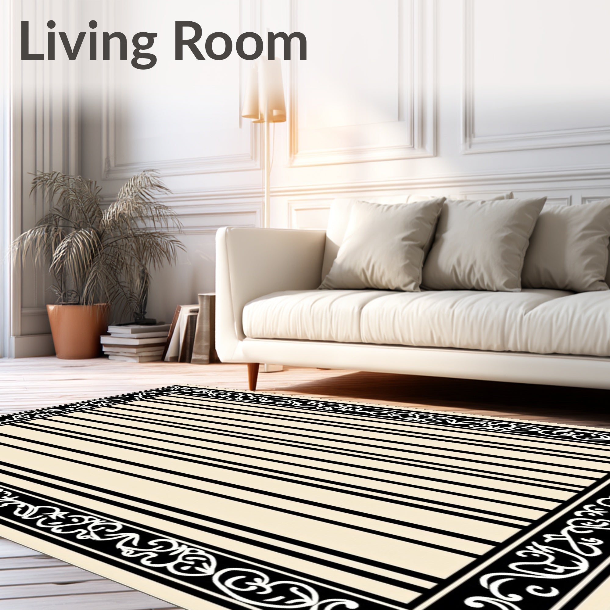 Ornate Striped Frame Design Rug