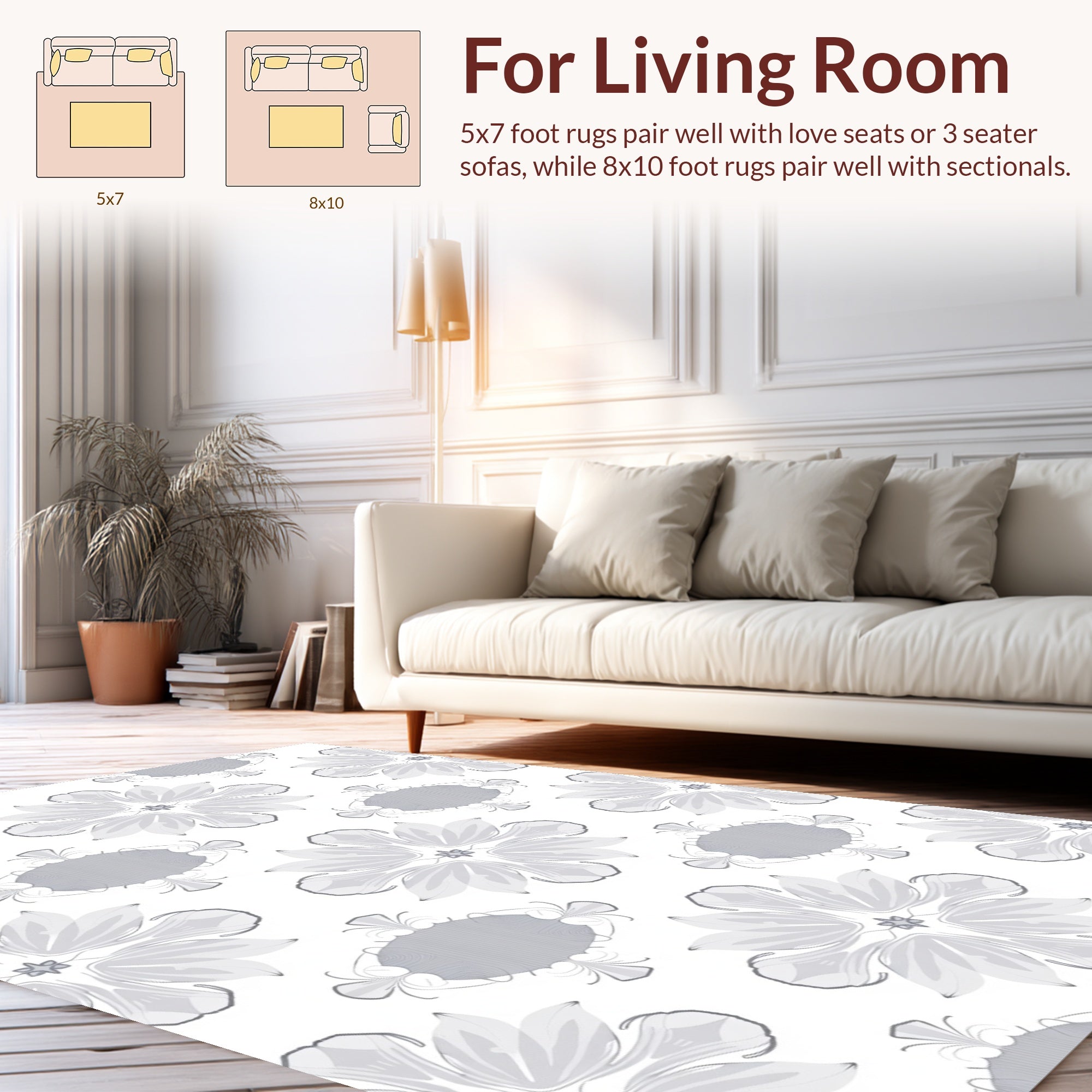 Ornate Floral Pattern with Inlay Details Rug