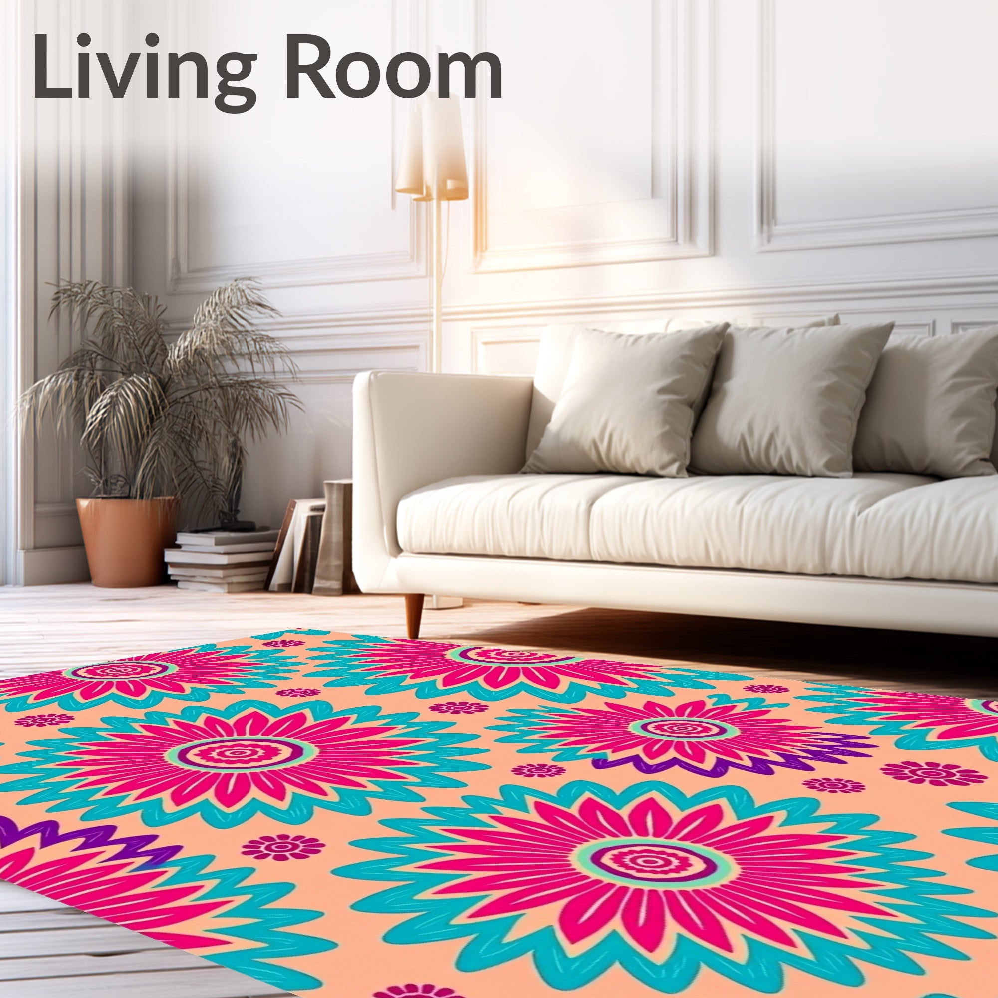 Vibrant Pink Teal Floral Burst Pattern Rug
