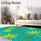 Turquoise Yellow Palm Leaf All-Over Rug