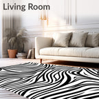 Bold Abstract Black White Waves Rug
