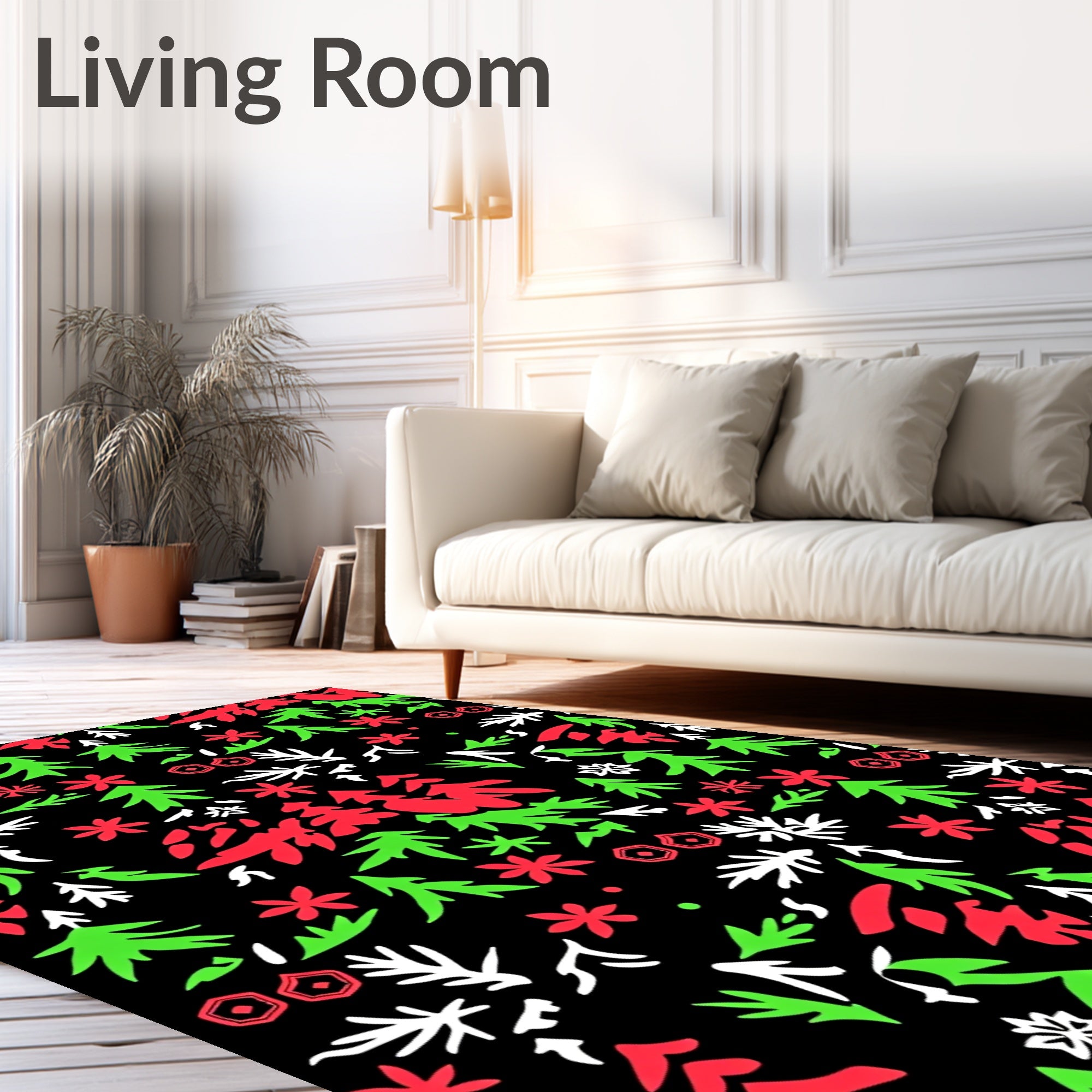 Festive Red Green Snowfall Trees Rug