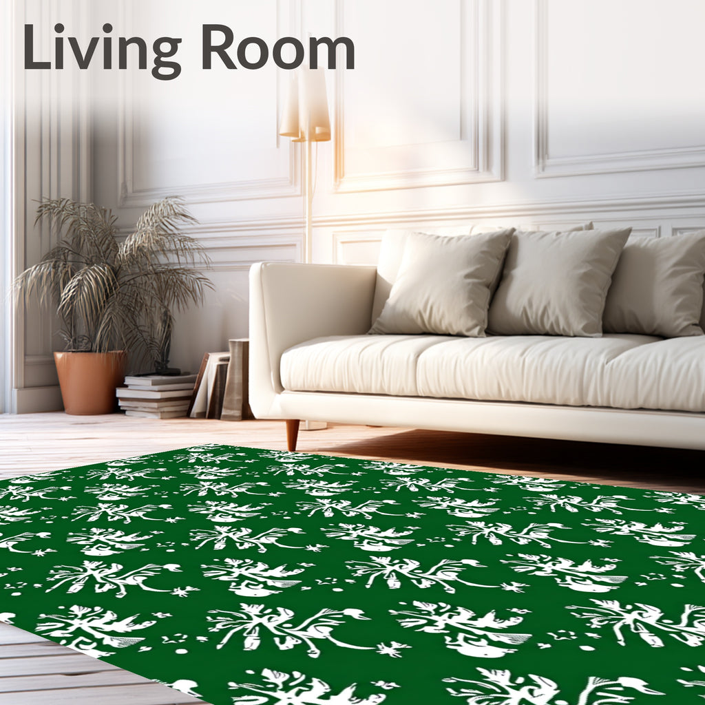 Abstract White Floral Patterned Rug