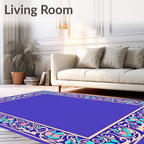 Ornate Floral Scrollwork Blue Border Rug