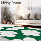 Green White Floral Pattern Rug