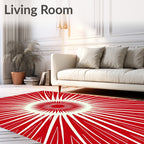 Radiating Sunburst Red Abstract Design Rug