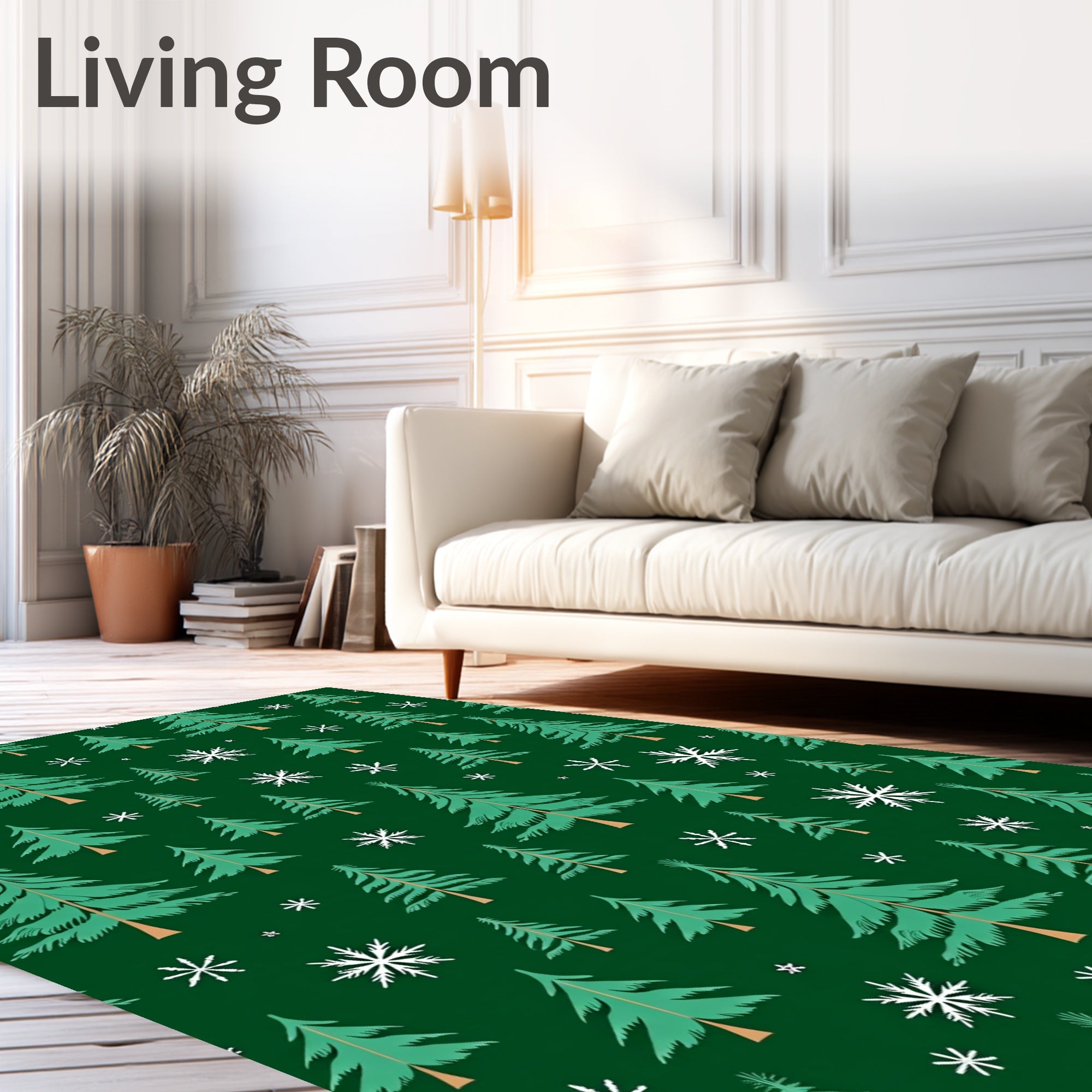 Evergreen Trees Snowflakes Deep Green Rug