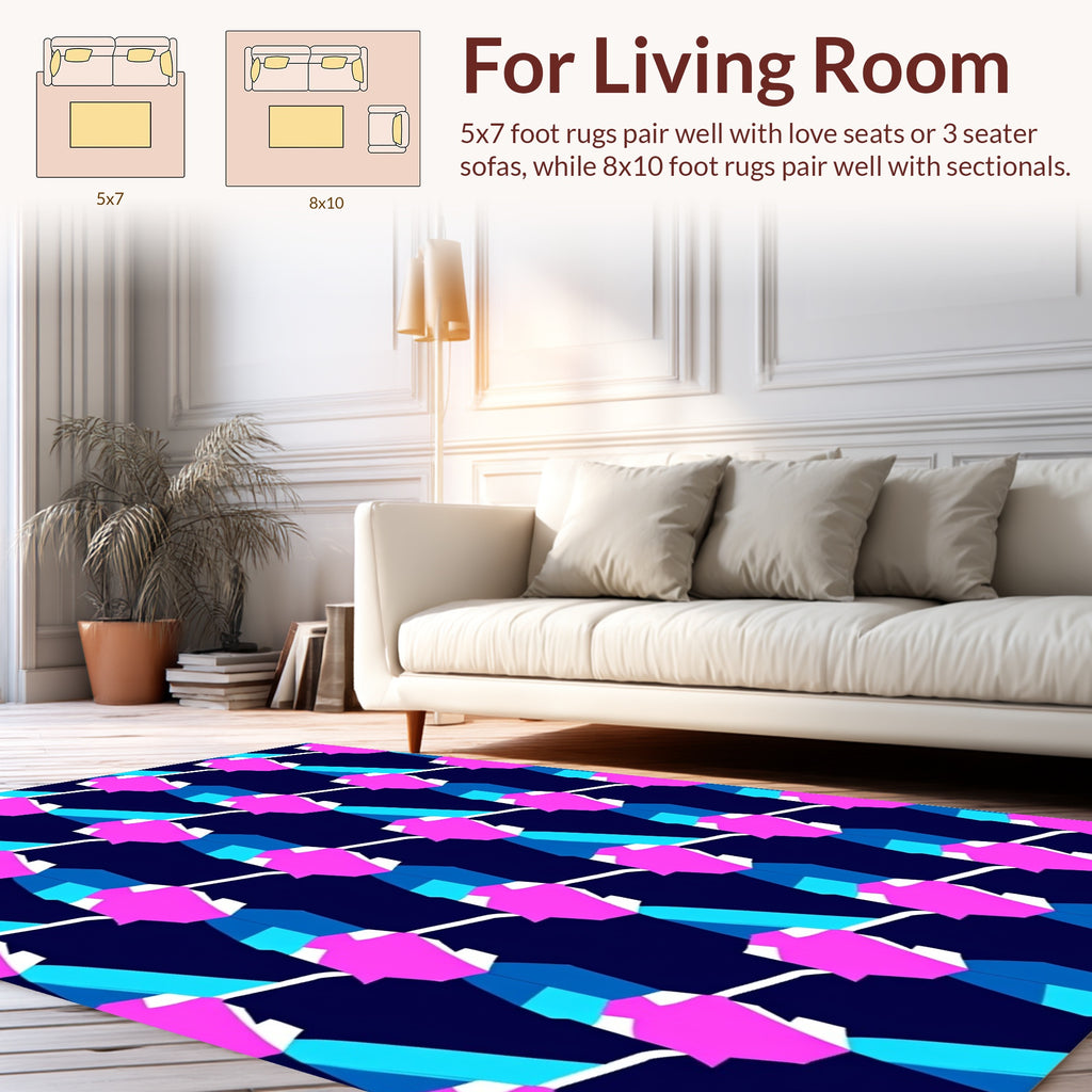 Vibrant Pink Blue Geometric Stacked Pattern Rug