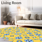 Blue Floral Pattern Yellow Background Rug