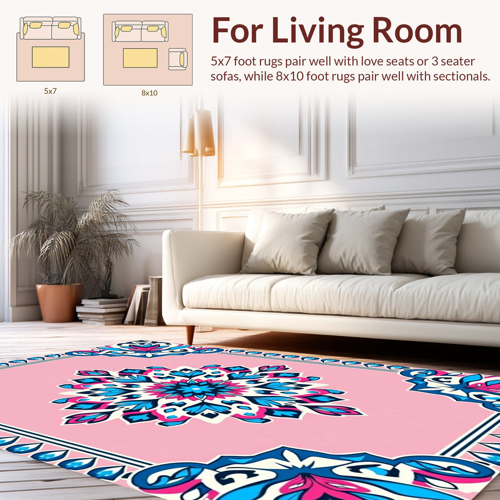 Vibrant Pink Floral Medallion Pattern Rug