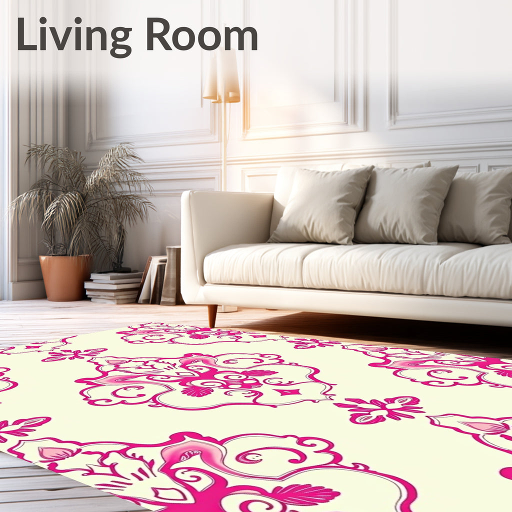 Pink Floral Damask Pattern Rug