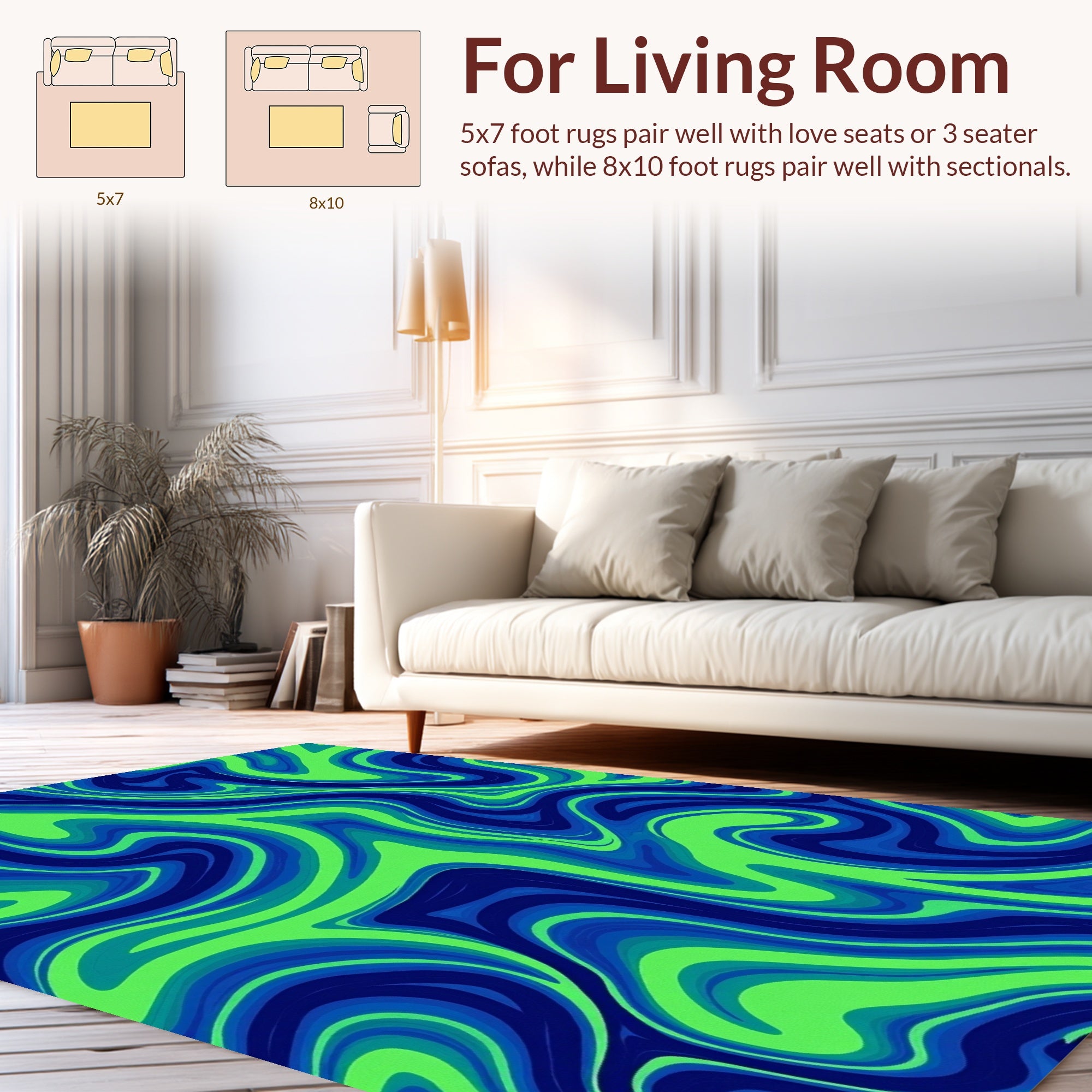 Blue Green Swirl Pattern Rug