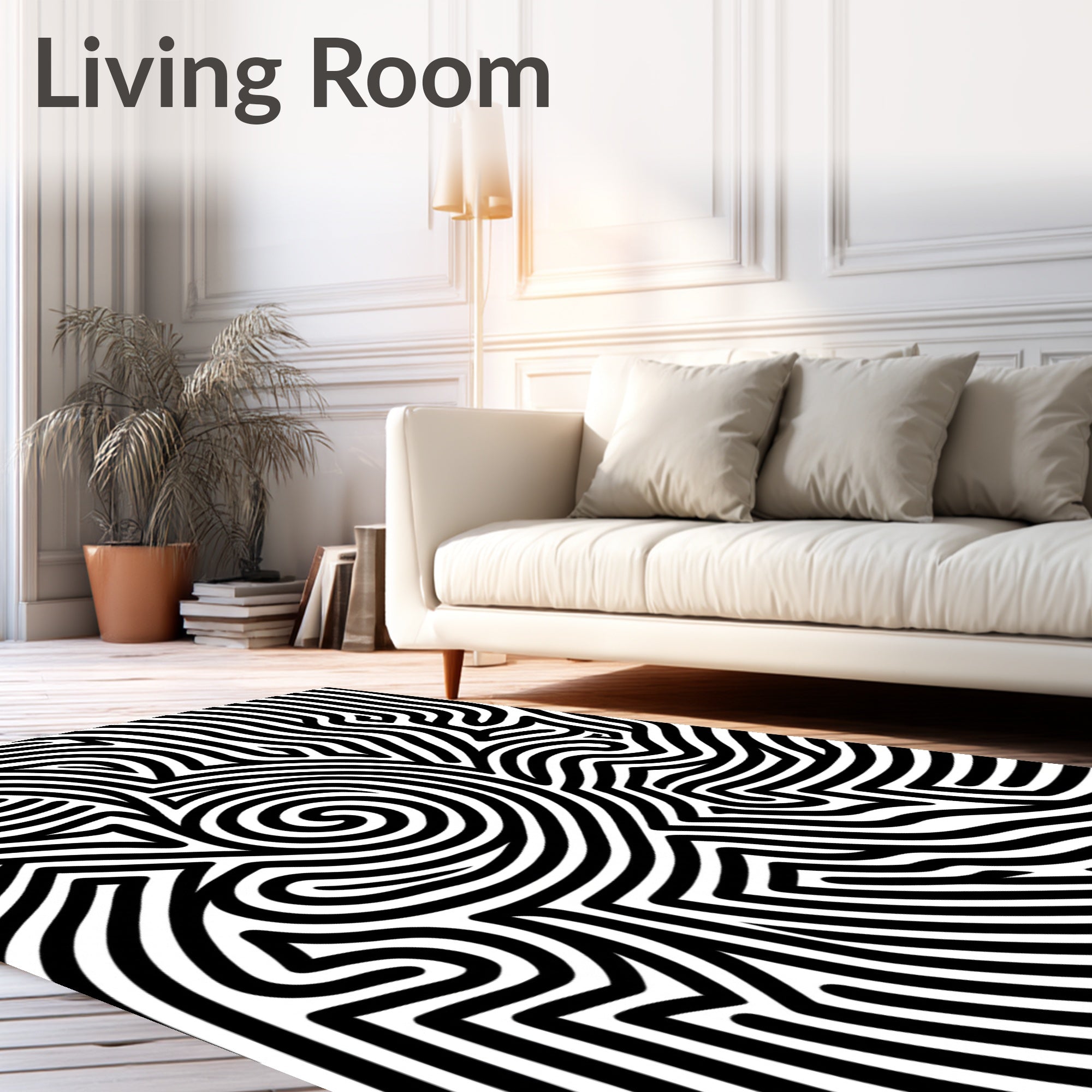 Abstract Black White Swirl Pattern Rug