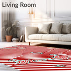 Red White Striped Swirly Pattern Rug