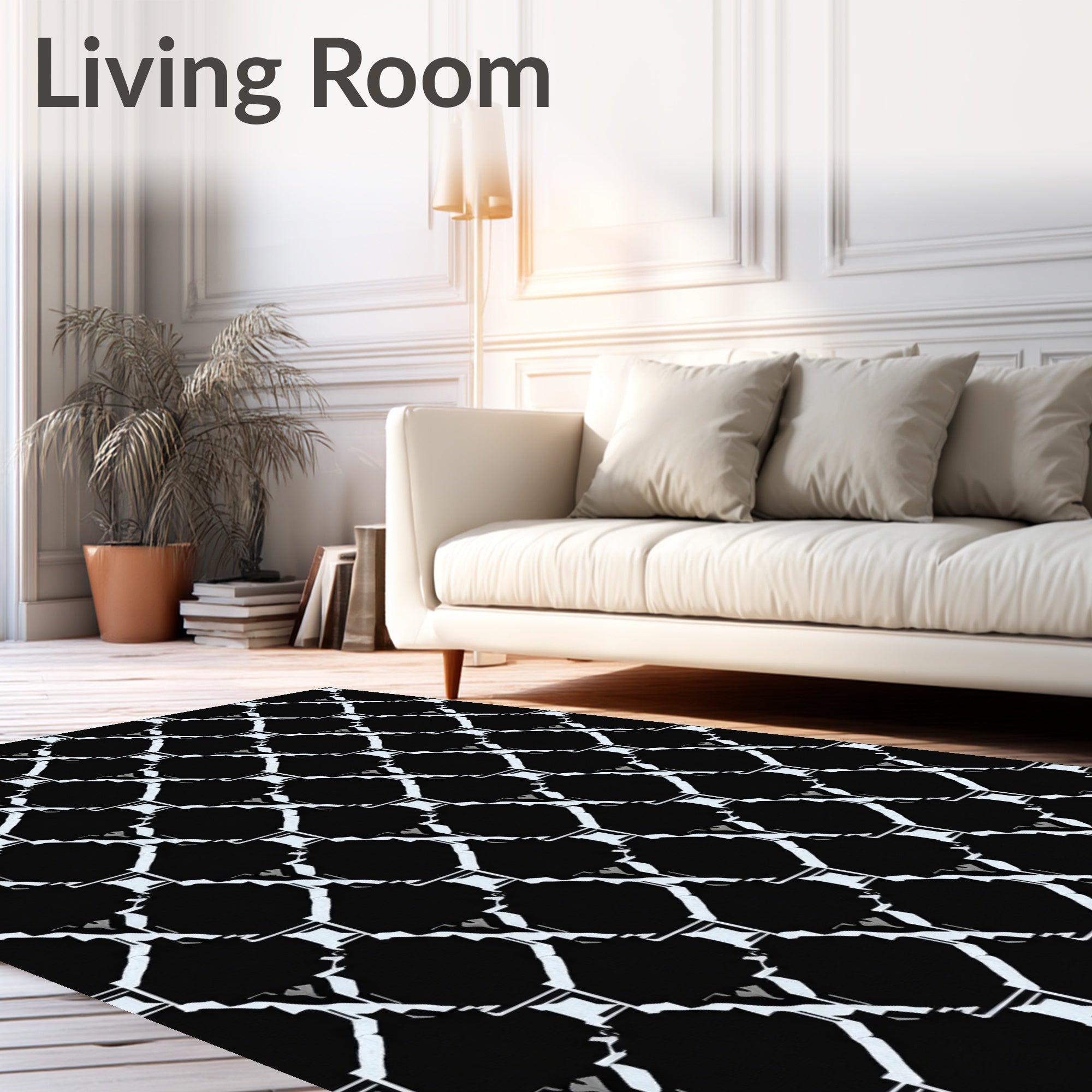 Diamond Lattice Black White Pattern Rug
