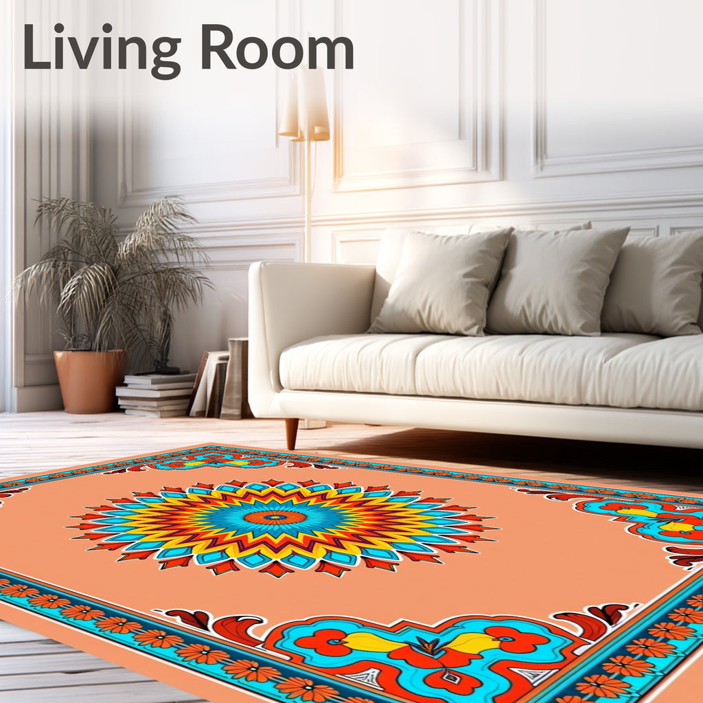 Bright Floral Mandala And Border Design Rug