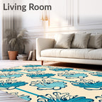 Blue Floral Stripe Pattern Rug