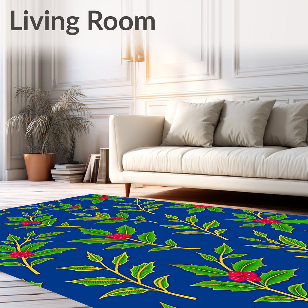 Festive Holly Berry Branch Scatter Rug