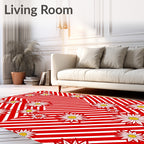 Red White Stripe Daisy Pattern Rug