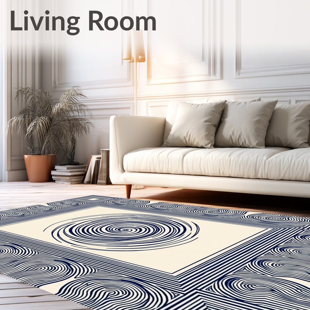 Abstract Swirl Geometric Border Design Rug