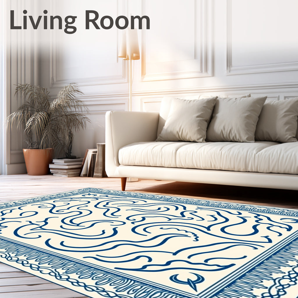 Classic Blue Swirling Outline Pattern Rug