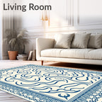 Classic Blue Swirling Outline Pattern Rug
