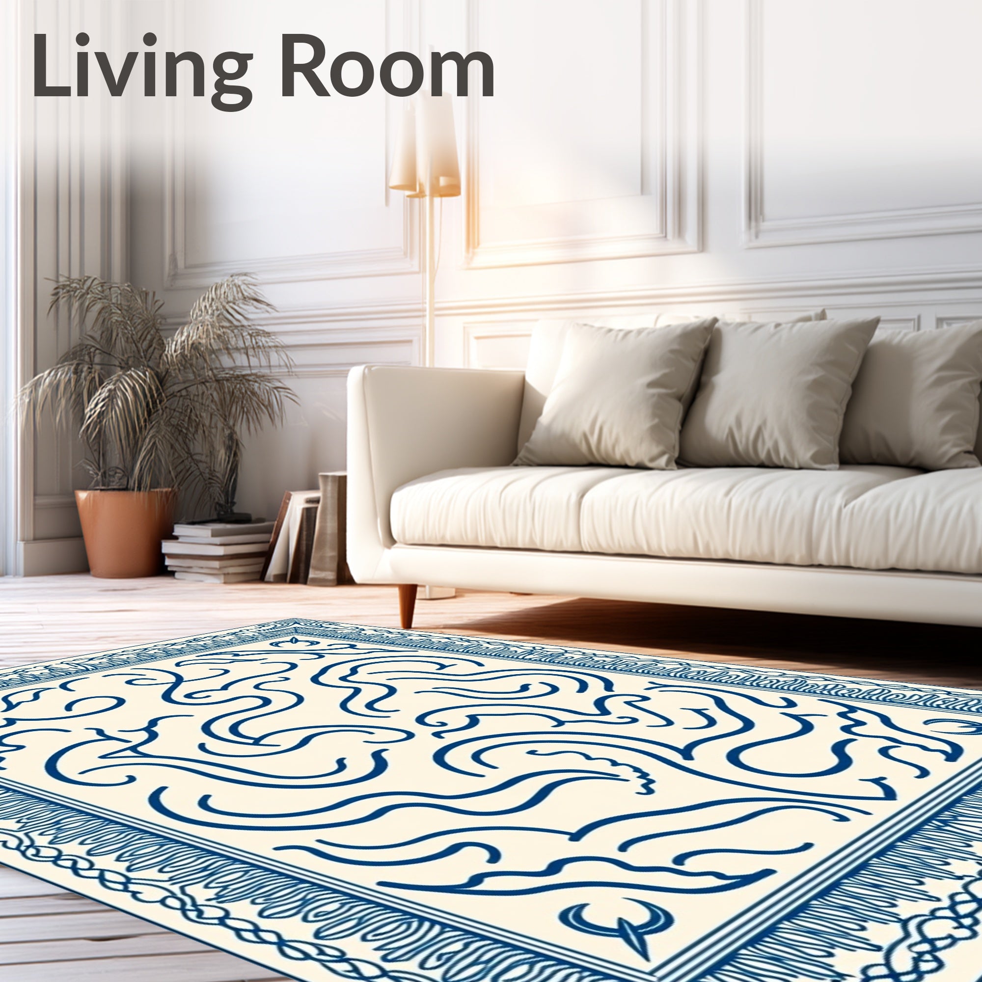 Classic Blue Swirling Outline Pattern Rug