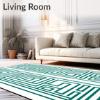 Green Geometric Maze Pattern Rug