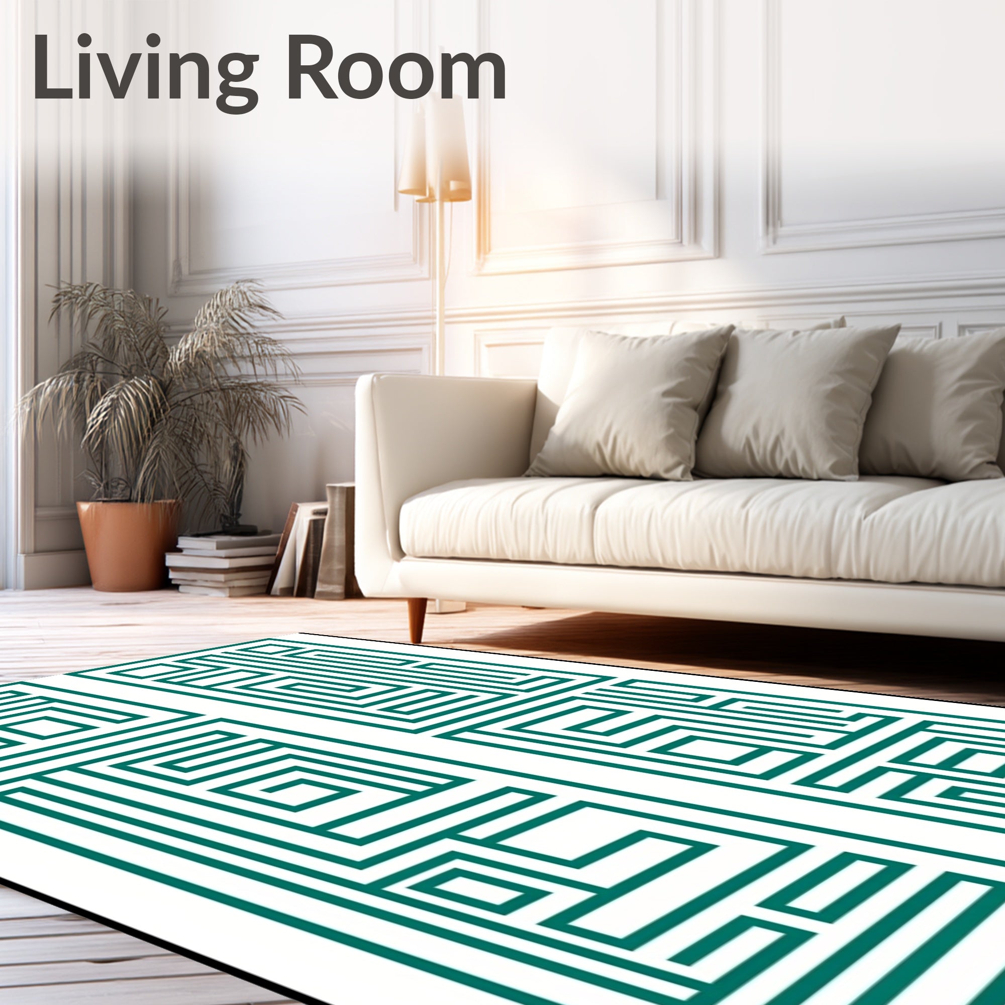 Green Geometric Maze Pattern Rug