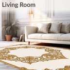 Golden Oval Swirl Filigree Outline Rug
