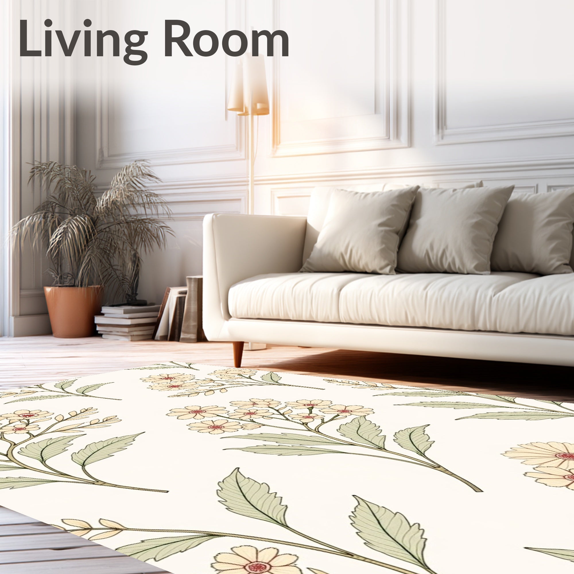 Delicate Floral Botanical Pattern Rug