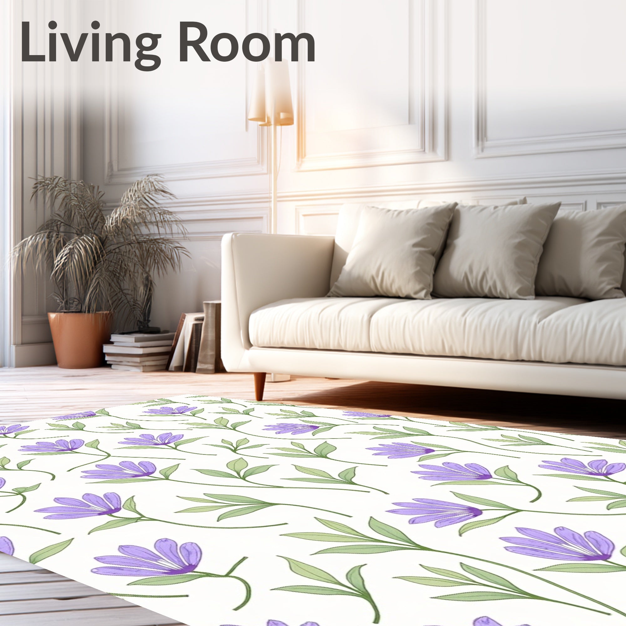 Delicate Purple Floral Botanical Pattern Rug