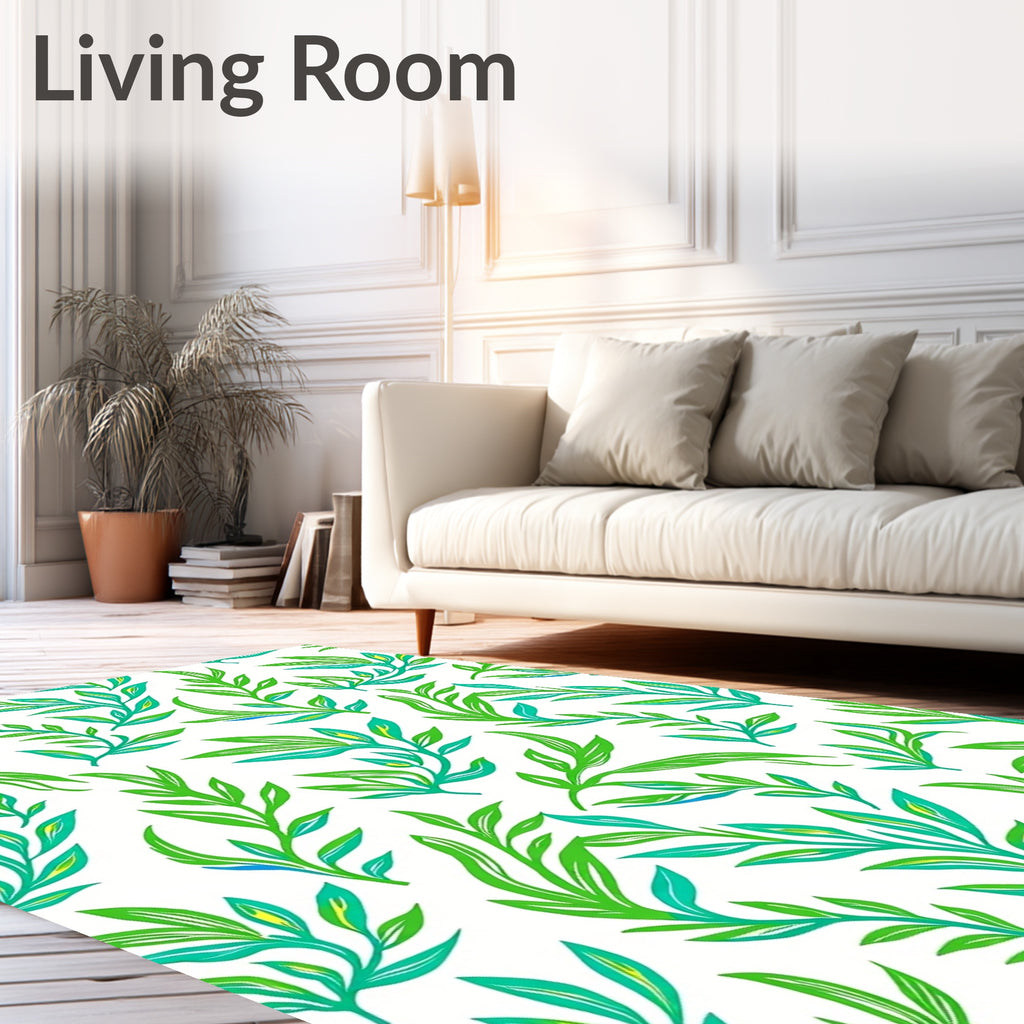 Lush Green Leafy Branch Pattern Rug