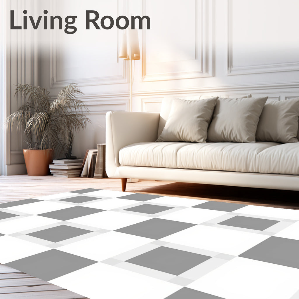 Simple Gray White Checkered Pattern Rug