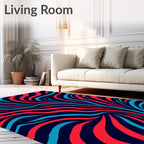 Dynamic Red Blue Wavy Stripes Rug