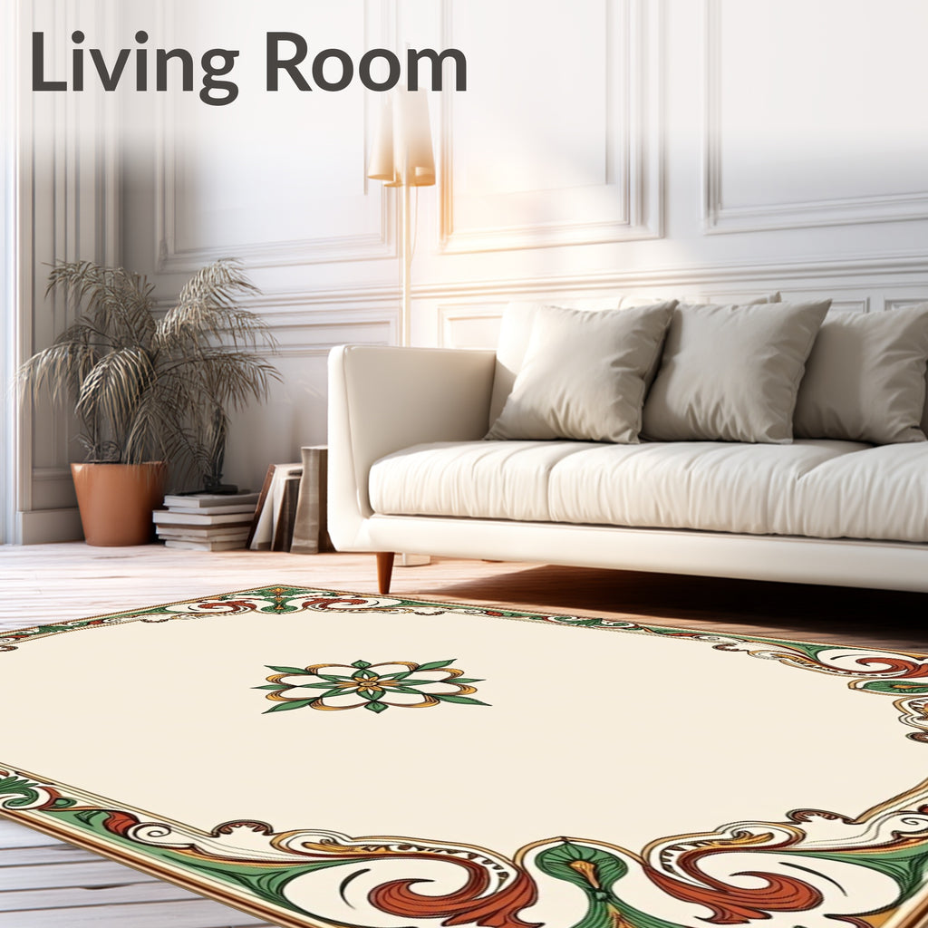 Ornate Floral Scrollwork Border Rug