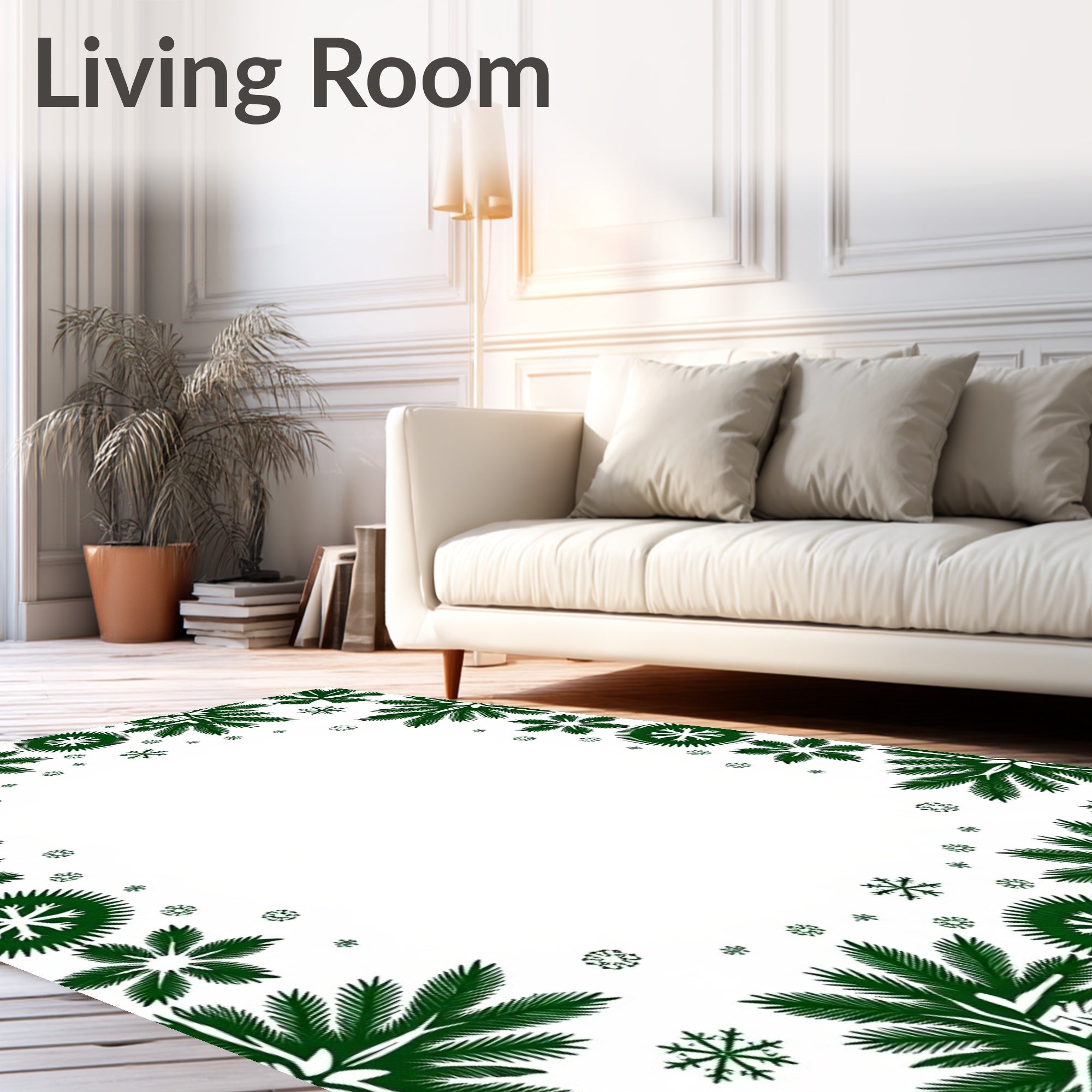 Festive Evergreen Snowflakes Border Rug