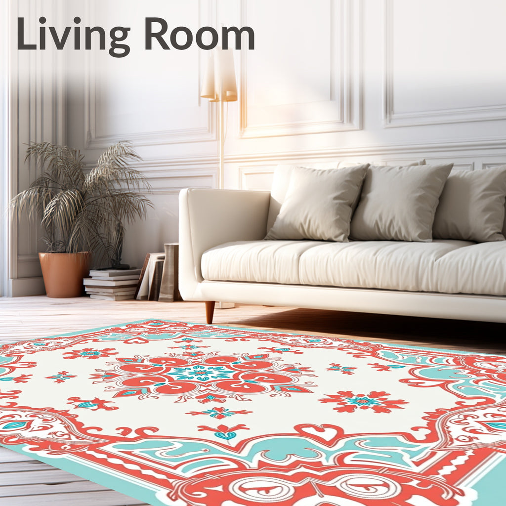 Coral Aqua Medallion Patterned Rug