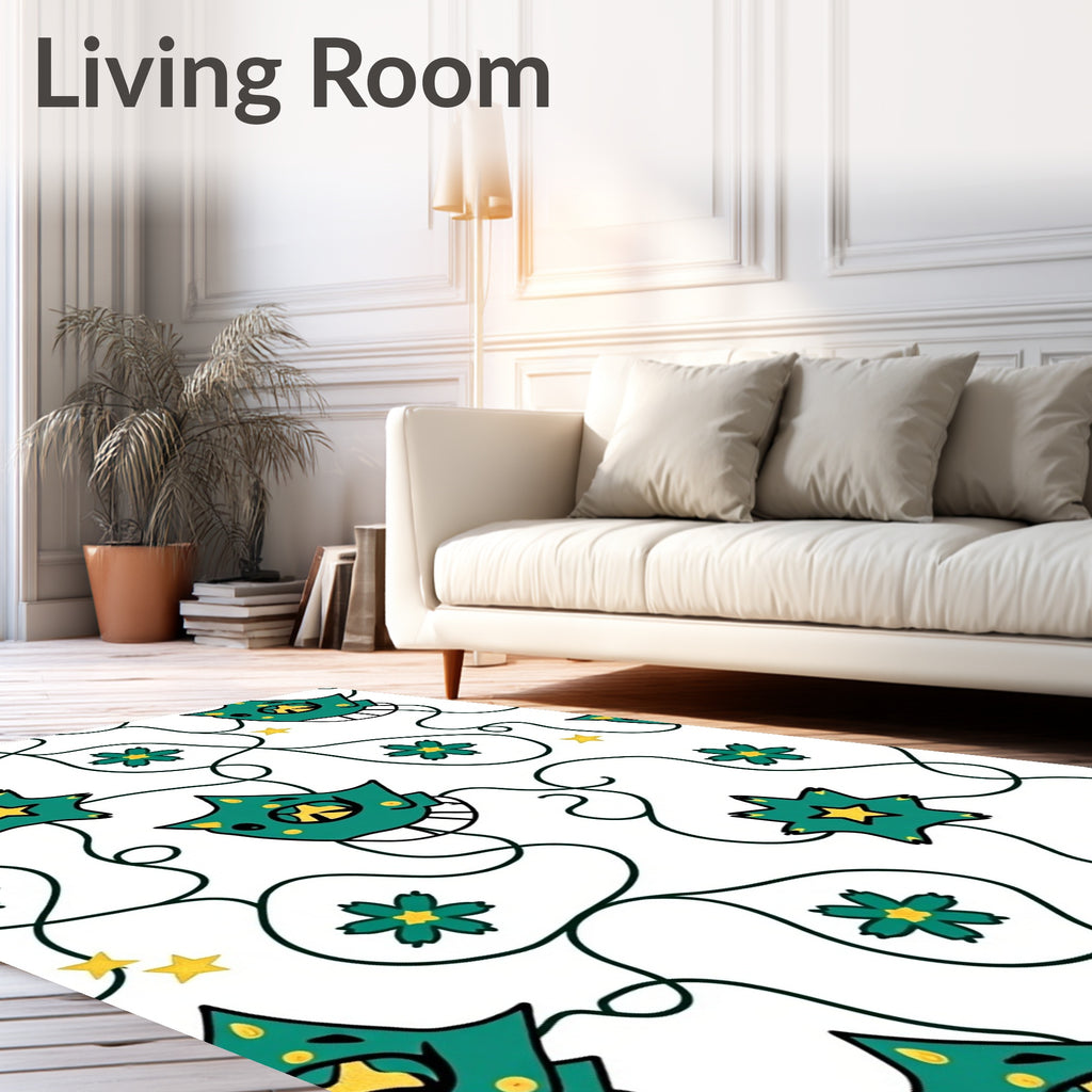 Whimsical Teal Star Creature Pattern Rug